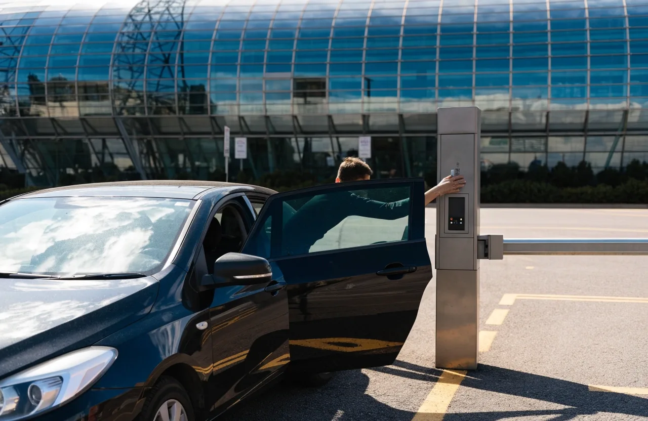 Open-air long term car park at Melbourne Airport at noon