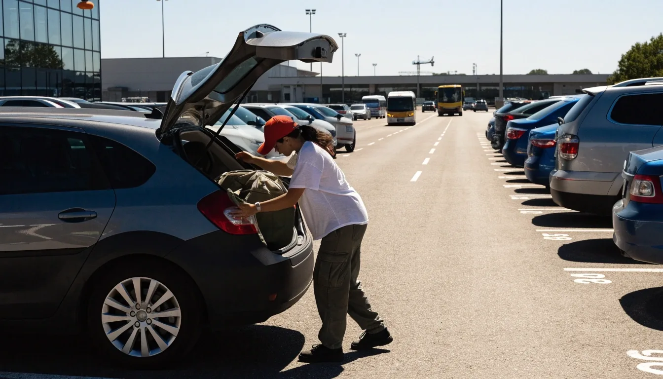 Open rows of parked cars at Value North Car Park at Melbourne Airport