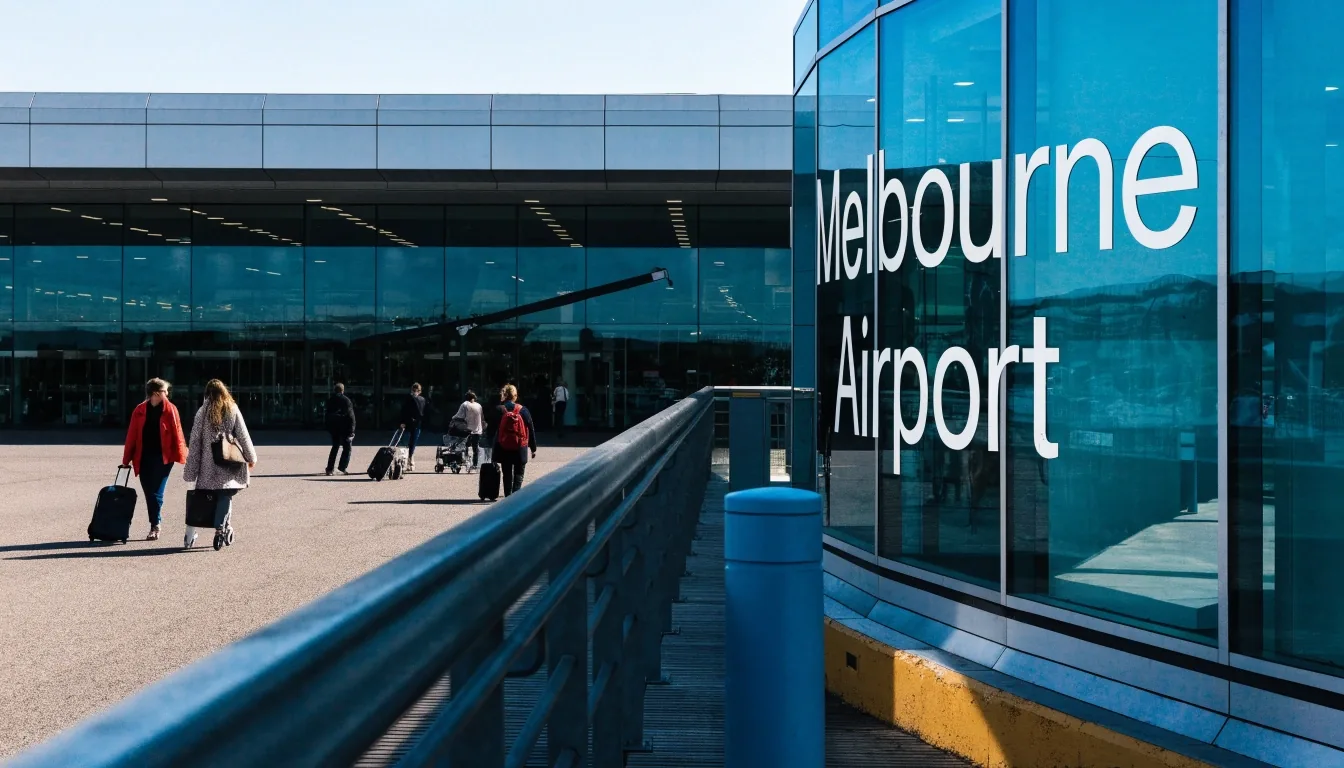 Terminal forecourt and boom gate seen from the walkway level